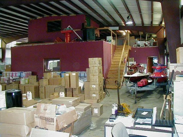 Warehouse interior with stairs to the mezzanine
